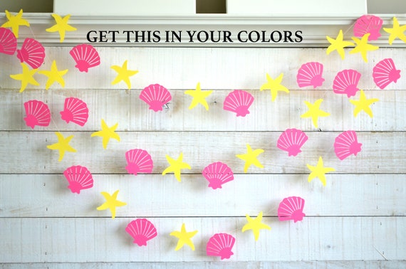 Seashell and starfish decorations, seashell garland, starfish garland, beach shower decorations, nautical bridal shower decorations, beach Il_570xn