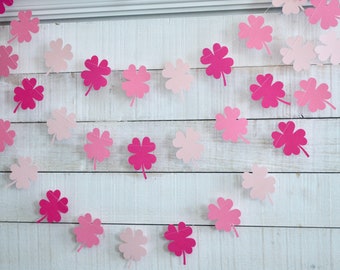 St Patricks First birthday, Pink Shamrock garland, pink shamrocks, shamrock birthday party decor, shamrock room decor, lucky shamrock