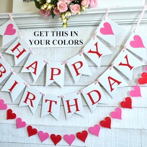 Valentines Birthday Banner: Pink & Red Heart Garland Decor