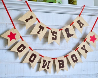 Cowboy Baby shower decorations, It's A Cowboy banner, burlap banner, Western Theme Baby Shower Banner, Rustic Burlap