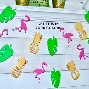 Flamingo Pineapple Leaf garland, Luau garland, Tropical garland, Hawaiian party banner