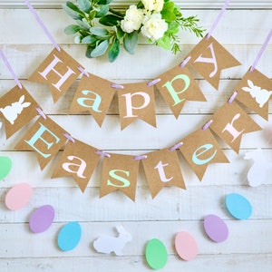 Happy Easter Banner: Chipboard Bunny Garland, Easter Decor
