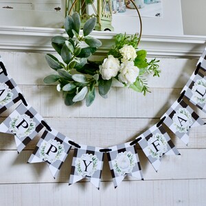 Happy Fall Banner, Black and White Flannel Fall Banner, Rustic Fall ...