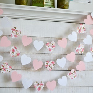 Shabby chic heart garland, heart garland, heart photo backdrop, tea party decorations, bridal shower hearts, baby girl