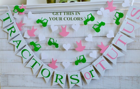 Tractors or Tutus Gender Reveal, Gender Reveal party decorations, boy or girl, baby shower decorations, Pink tutu green tractors Il_570xn