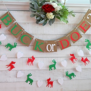Buck or Doe Gender Reveal Banner: Christmas Baby Shower Decor