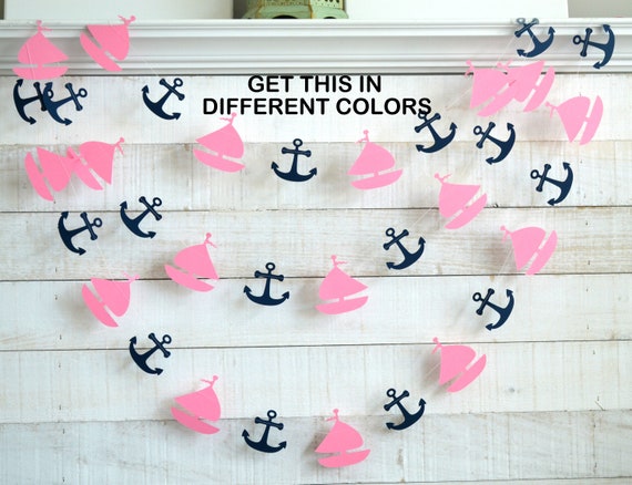 Sailboat and Anchor Garland, Pink Sailboat Garland, Nautical Birthday  Decorations, Nautical Decorations, Pink Sailboat, Anchor Decorations 