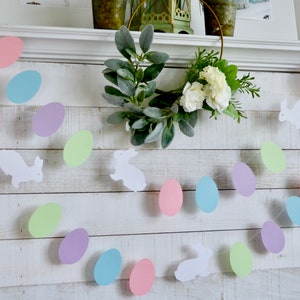 Easter egg garland, Easter mantle decorations, Eggs and bunny garland, spring garland, easter garland, Bunny rabbit decor