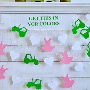 Tractors or Tutus garland, Baby shower gender reveal, shower decorations, Green Tractor pink tutu party decorations,
