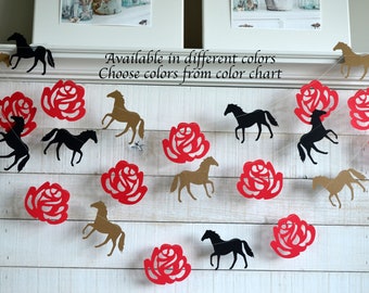Kentucky Derby Banner, Horse & Rose Garland, Derby Party Decorations, Cowgirl Birthday