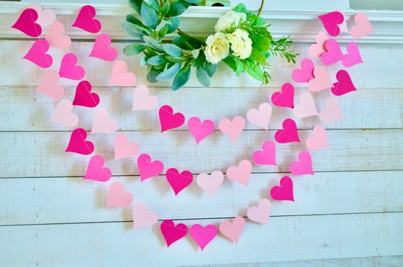 Valentines heart garland, Pink heart garland, Pink hearts, Pink heart bunting, pink heart banner, Wedding decor Il_570xn