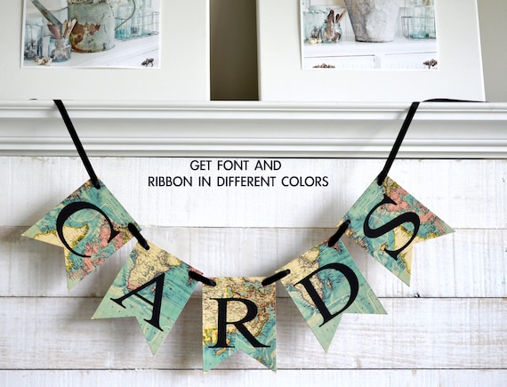 Cards Banner, Travel Theme cards Banner, Travel theme wedding cards, Map Bridal Shower, Travel theme graduation cards banner Il_570xn
