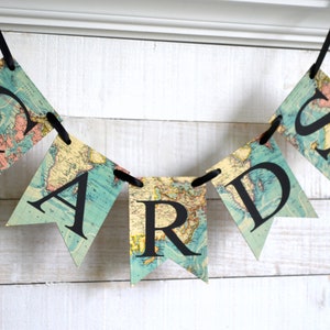 Travel Theme CARDS Banner Travel Themed Wedding Cards Banner Map Bridal Shower Decor Travel Themed Graduation Party Decor image 3