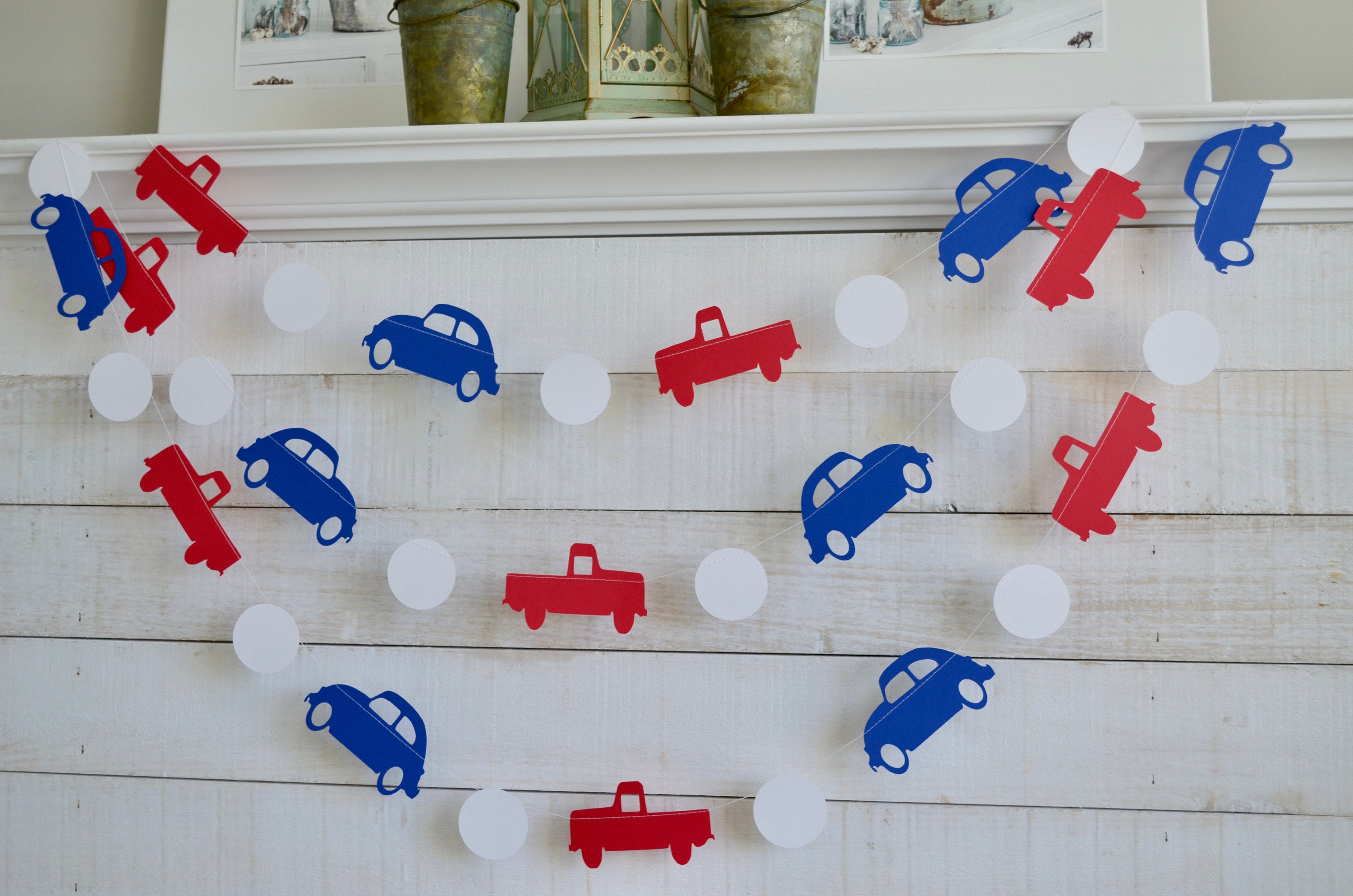Cars Garland Cars and Trucks Garland Red and Blue Truck Etsy UK