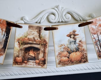 Rustic Pumpkin fall Banner - Autumn Farmhouse Garland, Harvest mantel Decoration, Thanksgiving Fall Home Decor