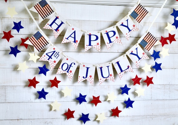 Happy 4th of July banner, 4th of July decor, patriotic decor, Fourth of July decor, patriotic sign Il_570xn