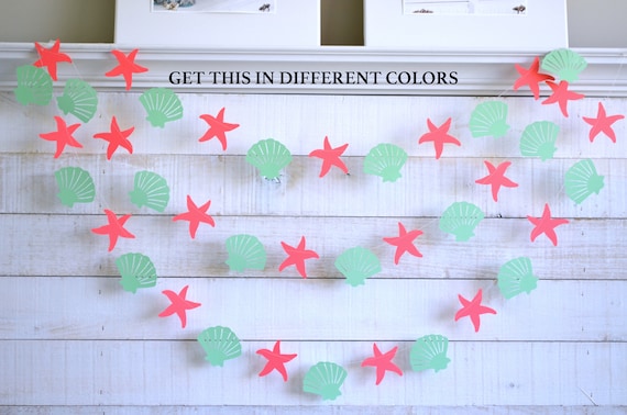 Seashell and starfish garland, seashell garland, under the sea party decor, beach bridal shower decorations, beach wedding decor, nautical Il_570xn
