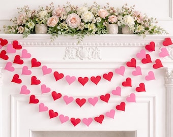 Red and Pink Heart Garland: Valentine's Day Decor - Galentines Party