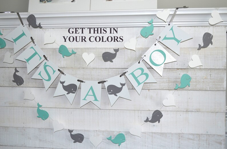 It/'s a boy whale shower decorations Whale baby shower banner Ahoy It/'s A Boy whale banner whale garland choose your colors