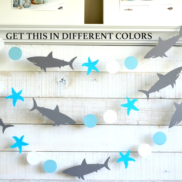 Shark Birthday Party Decorations - Shark garland, shark banner, shark birthday, Shark Baby Shower Decor, shark decorations