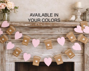 Latte & Heart Garland: Custom Coffee Bar Decoration