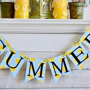Summer Sign, Summer Bunting, Summer banner, Summer mantle decor, Lemonade Stand Sign, Lemonade Party decor, Hello Summer Sign
