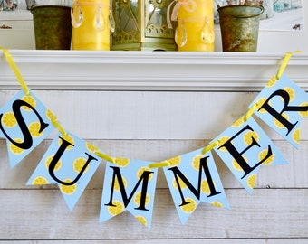 Summer Sign, Summer Bunting, Summer banner, Summer mantle decor, Lemonade Stand Sign, Lemonade Party decor, Hello Summer Sign