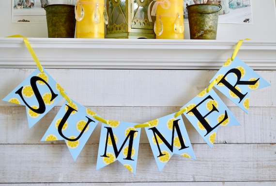 Summer Sign, Summer Bunting, Summer banner, Summer mantle decor, Lemonade Stand Sign, Lemonade Party decor, Hello Summer Sign Il_570xn