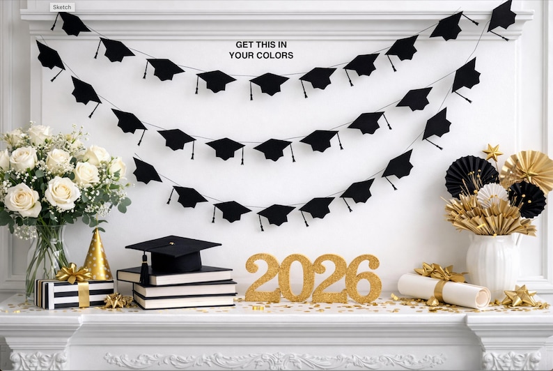 Graduation Cap Garland: Custom Colors - your choice image 1