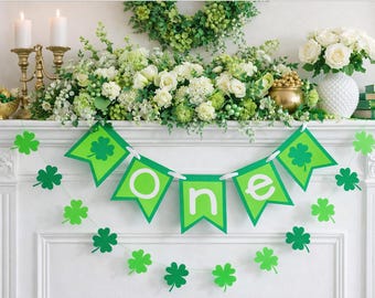 Irish First Birthday Banner, Shamrock Highchair banner,  Clover Garland