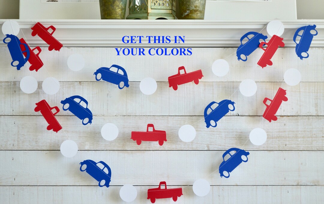 Cars Garland Cars and Trucks Garland Red and Blue Truck Etsy