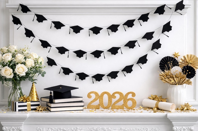 Graduation Cap Garland: Custom Colors - your choice image 2