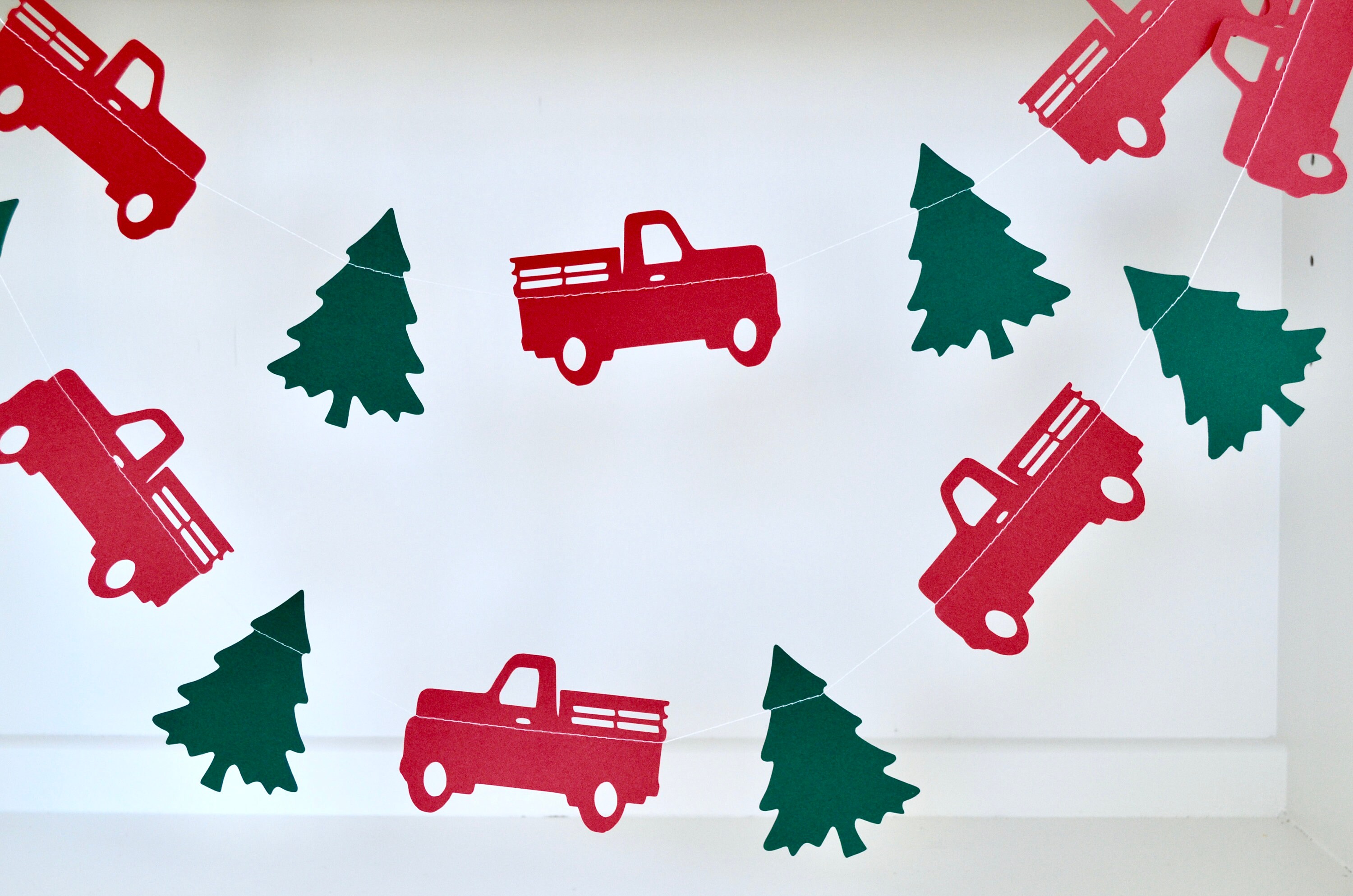 Red truck and Christmas Tree garland Vintage Red Truck | Etsy