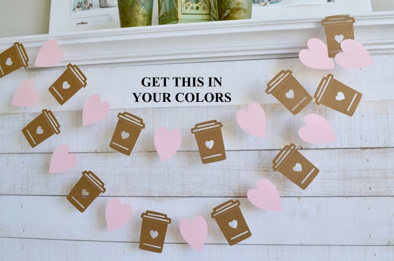 Latte Garland, Coffee Bar Decorations, Coffee Lover Gift, Coffee First, Kitchen Decoration, Latte Banner, Hot drinks banner, Your colors Il_570xn