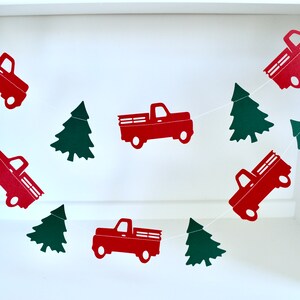 Red Truck and Christmas Tree Garland, Vintage Red Truck Banner, Rustic Red Truck and Three ...