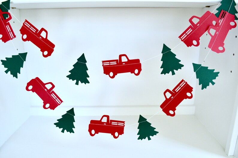 Red Truck and Christmas Tree Garland Vintage Red Truck | Etsy