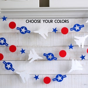 Air Force Party Garland: Roundel, Stars & Jets - 10 ft