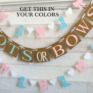 BOOTS or BOWS gender reveal, boy or girl party decorations, gender reveal decorations, rustic boots or bow banner, western baby shower,