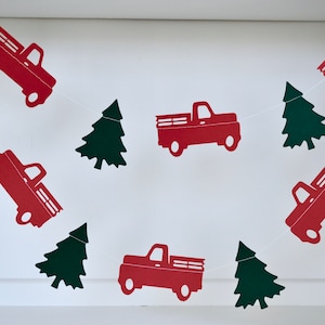 Vintage Red Truck Christmas Tree Garland: Rustic Mantel Decor