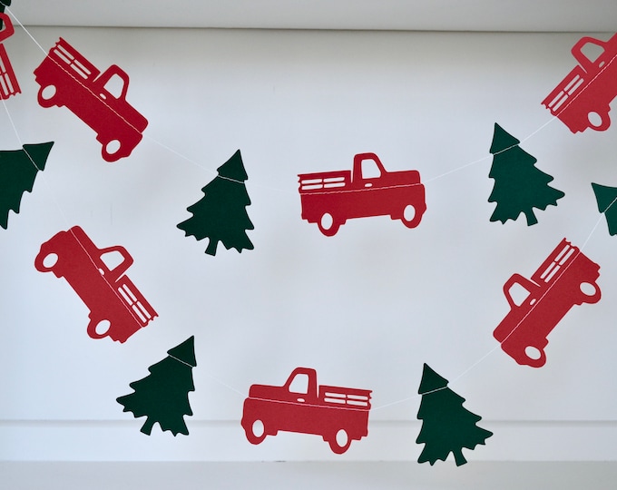 Red Truck and Christmas Tree Garland Vintage Red Truck - Etsy