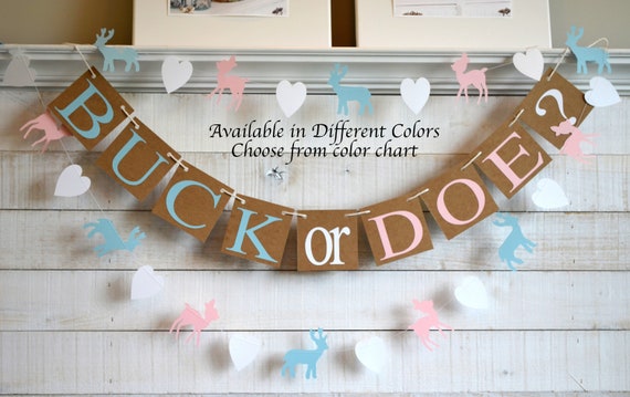 Buck or Doe Banner, buck or doe baby shower, gender reveal decorations, woodland baby announcement Il_570xn