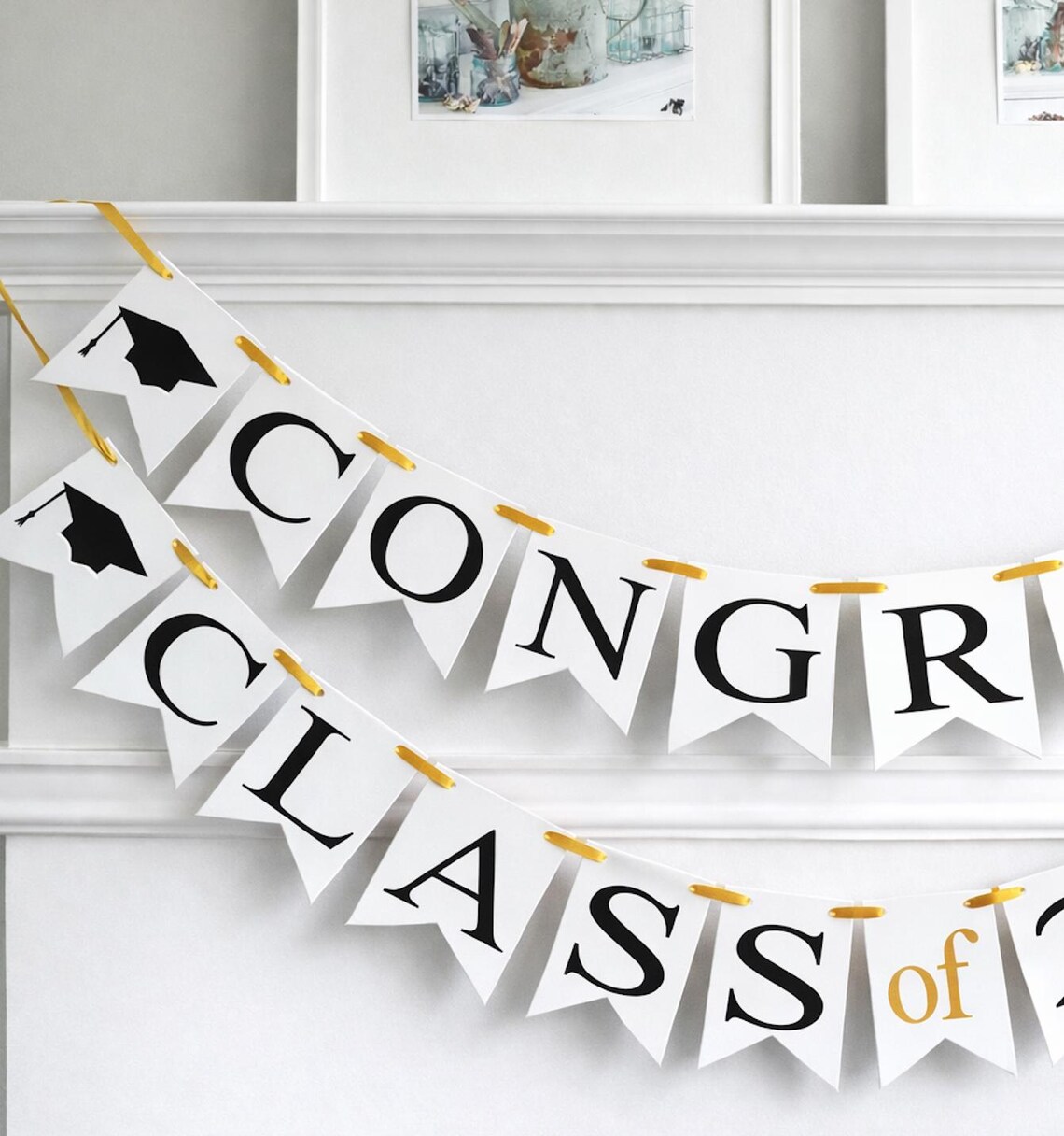 Customizable Class of 2026 Graduation Banner - Black, White & Gold - Etsy