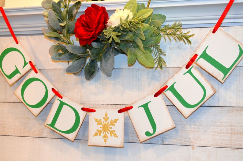 Norwegian Holiday Decorations Scandanavain Christmas Decor Happy Christmas Nordic Decor Swedish Christmas Banner GOD JUL banner