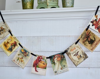Vintage Ephemera Halloween Banner: Chipboard Witch Garland