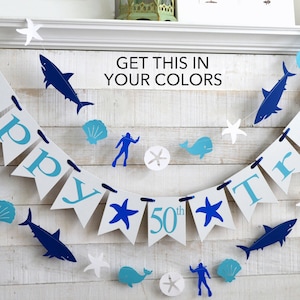 50th Birthday Banner & Garland: Nautical Shark Party Decorations