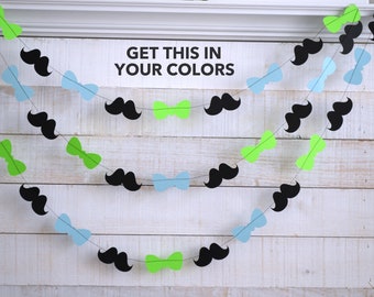 Mustache and bow tie decorations, mustache garland, bow tie garland, party decorations, baby boy, first birthday, 1st birthday