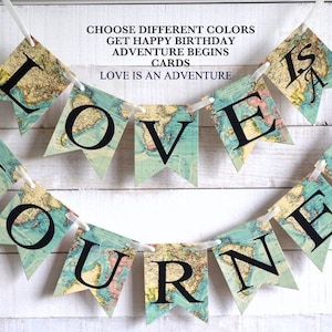 Love is a Journey Banner, Travel Wedding decorations, Adventure Banner, Travel Theme Banner, Travel theme bridal shower, world map