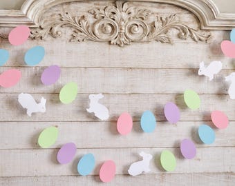Easter Egg & Bunny Garland: Pastel Spring Mantle Decoration