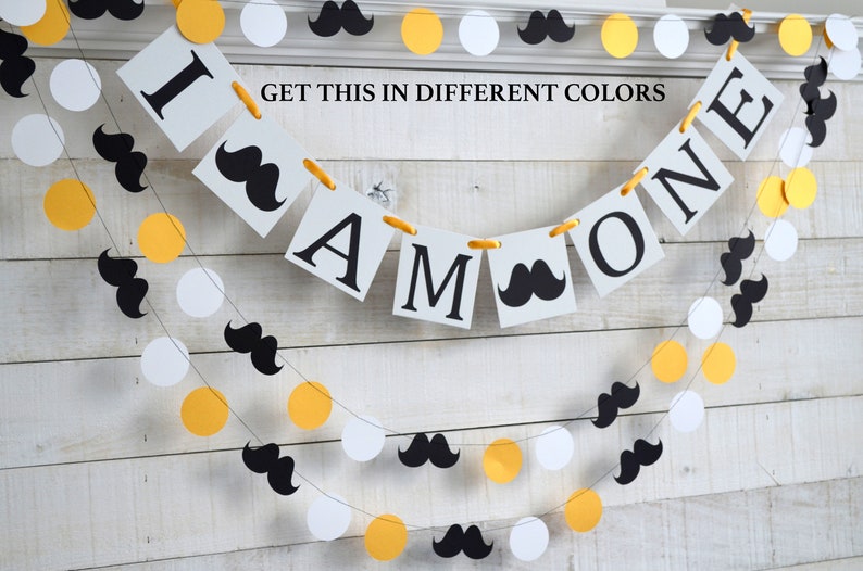 I am One Banner, Baby Boy 1st Birthday banner, Mustache banner, first birthday banner, I am one mustache hight chair banner image 1