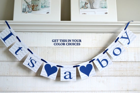 It S A Boy Baby Shower It S A Boy Banner Navy Blue And Gray